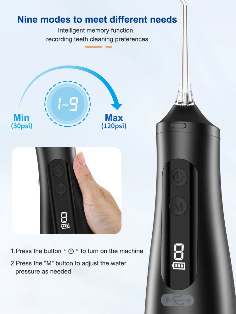 Electric Oral Irrigator Dental Water Flosser for Teeth Rechargeable 9 Modes Portable Dental Water Jet Floss Teeth Cleaner 4 Tip