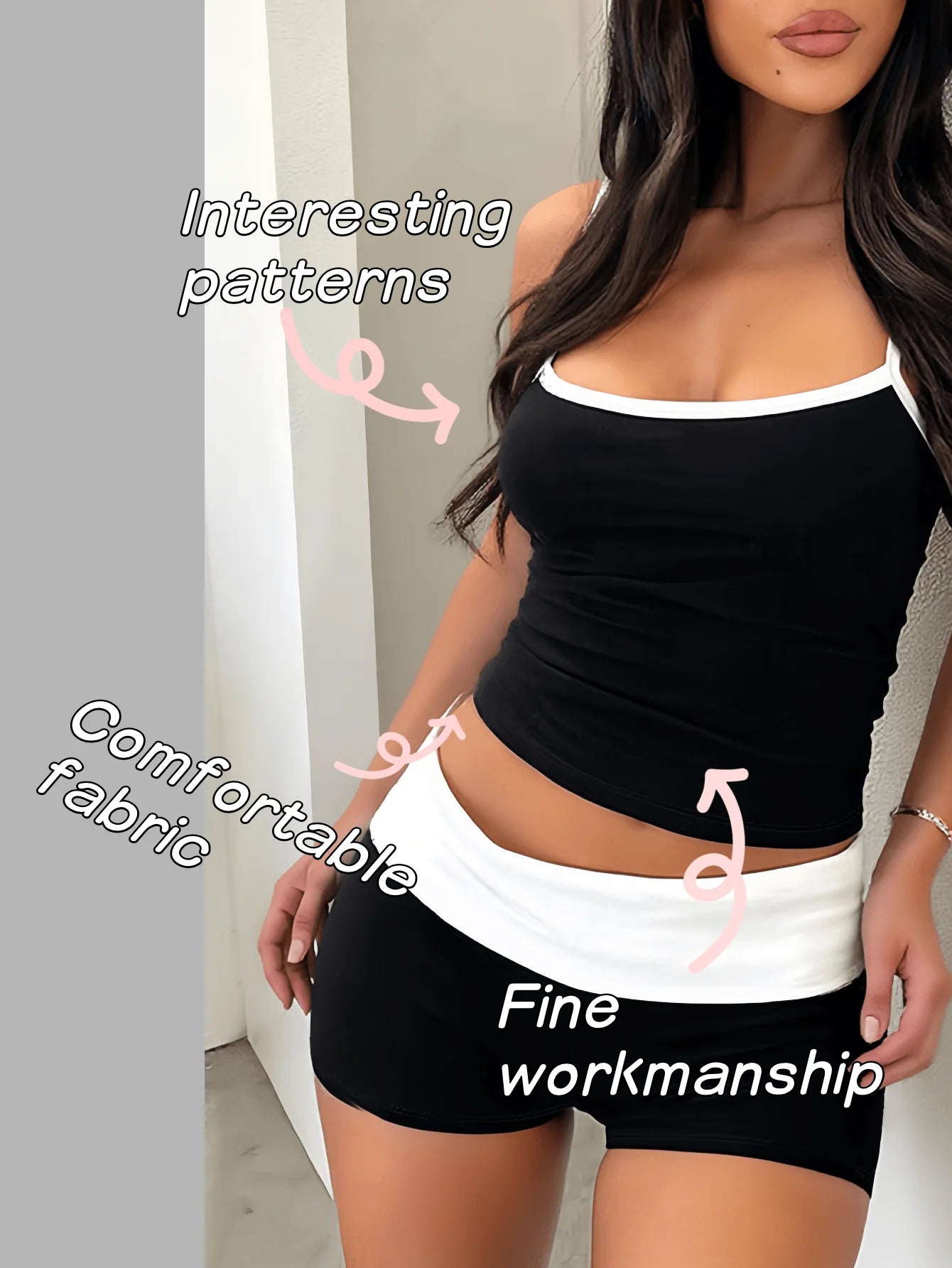 2PCS Set Wmoen's Cami Top&Colorblock High Waist Shorts Tracksuit Set,Casual Breathable Clothing Set For Yoga Gym Workout