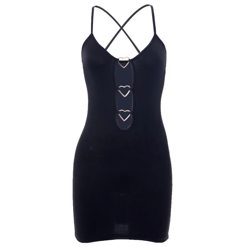 Summer Dress Women's Clothing Sling Cut Out Heart-shaped Metal Decoration Bodycon Dress For Women Mini Dress Evening dresses