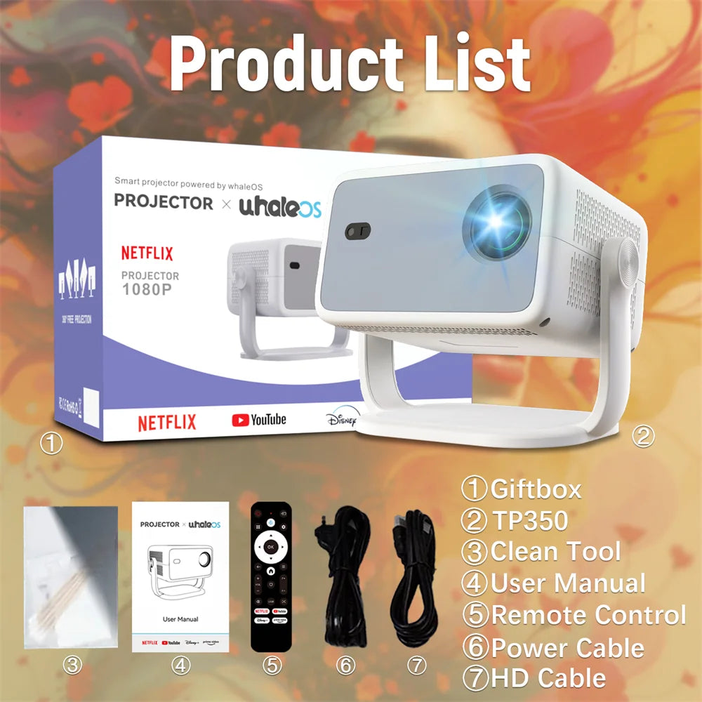 Velec Netflix Certification Projector Android 13 4K Native 1080P 650ANSI With Auto Focus Wifi6 BT5.2 360° Home Outdoor Projector