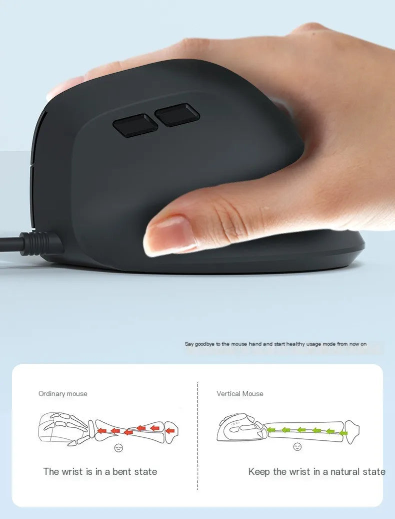 Wired Vertical Mouse Low Noise Button Ergonomics Design 3600 DPI Adjustable With Finger Support Mause Office Use Or Play Game
