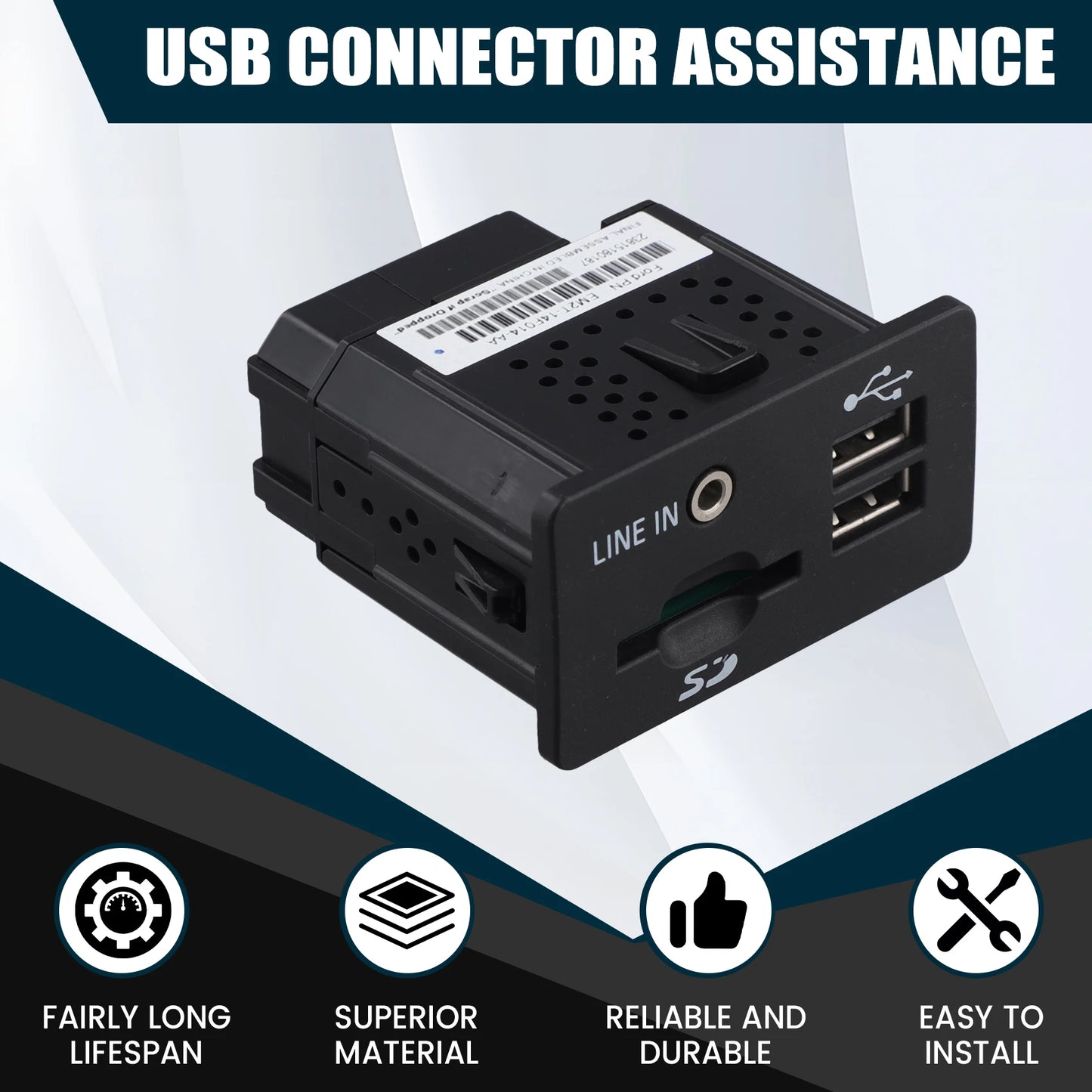 B45A-Car USB Connector Aux & SD Card Port For Ford S-MAX 2016 EM2T-14F014-AB