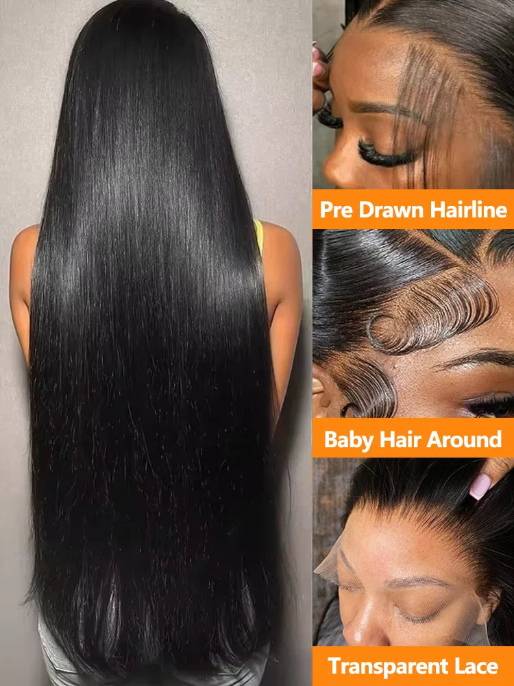 250 Density Straight 13x6 HD Black Lace Frontal Wigs 5x5 Glueless 30 40 Inch 13x4 Lace Front Human Hair Wig Bone Closure Wear Go