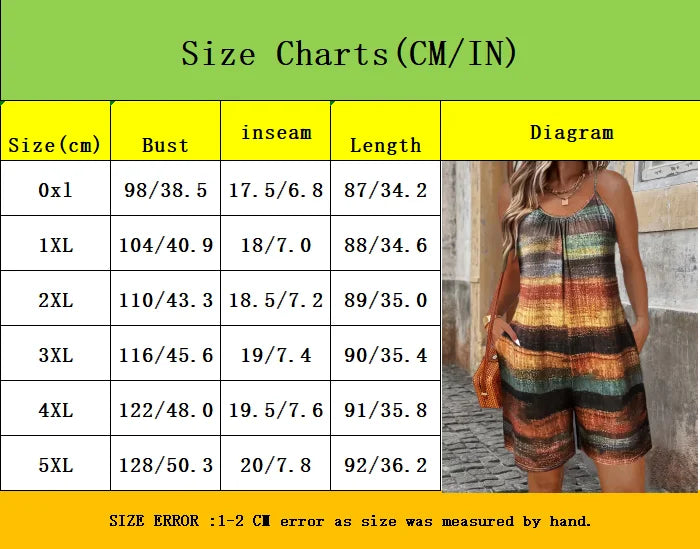 Summer Women's Jumpsuit Striped Print Elegant Sleeveless Shorts Plus Size Romper Casual Fashion