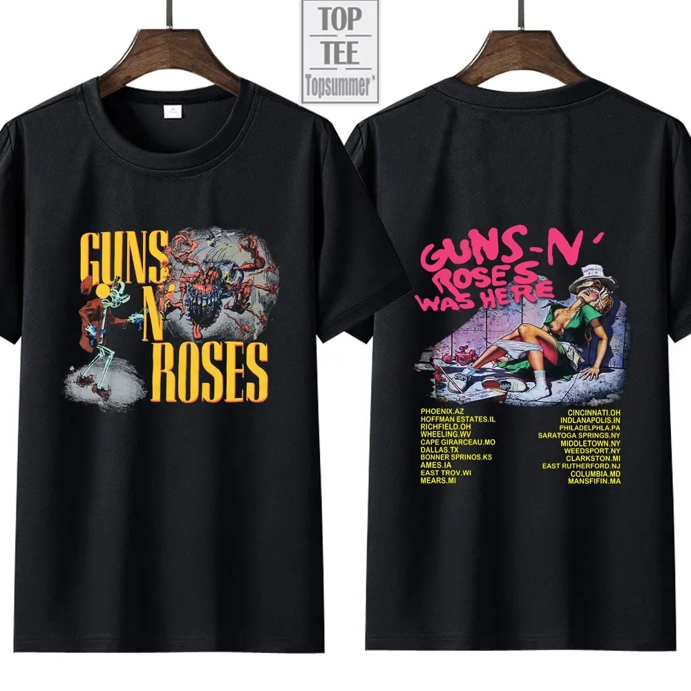 Vintage Gun N Rose Rock Band T-Shirt Here 1980 Tour T-Shirt Casual Ladies Y2K Hip Hop Streetwear Short Sleeve T-Shirt Top