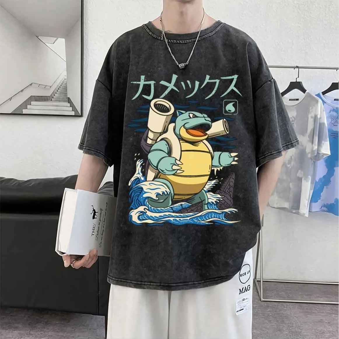 Pokemon Gengar Graphic T-shirts Man Summer Y2k Clothes Women Washed Cotton Casual Short-sleeved Tee Oversized Streetwear Tops