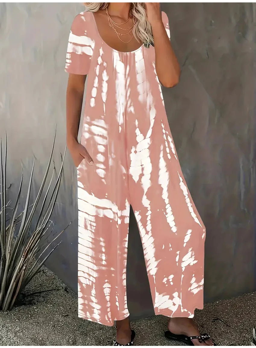 Plus Size 0XL-5XL Summer Rompers Overalls Women's Solid Color Jumpsuit with Pockets Casual Fashion Short Sleeve Jumpsuits