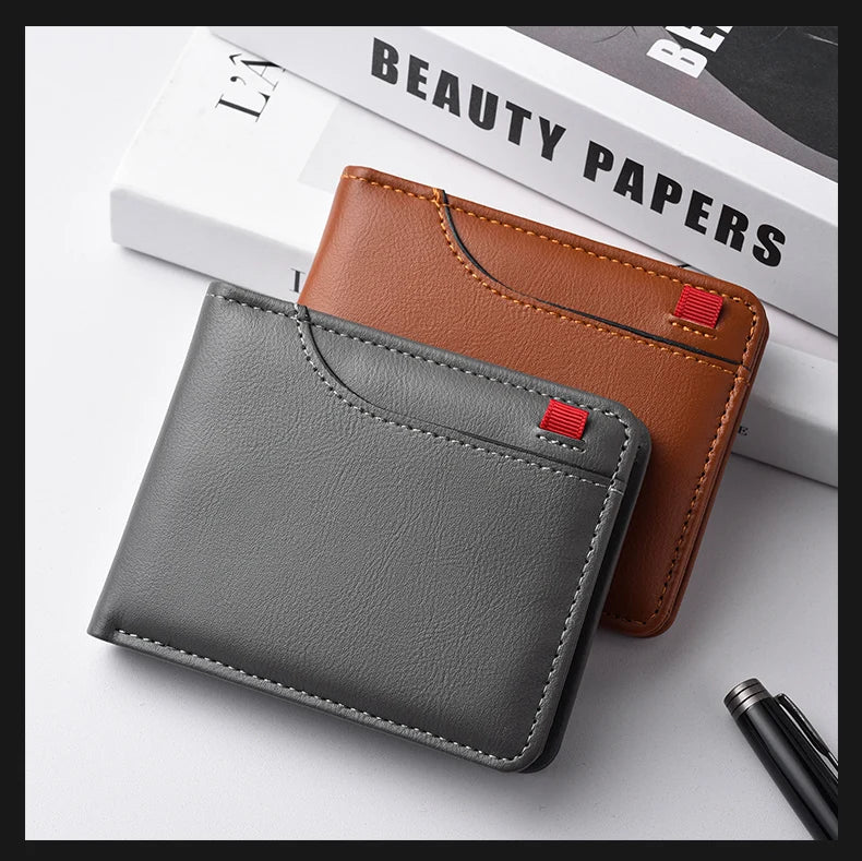 Men's Short Wallet Multi-Card Slot Card Holder PU Leather Luxury Wallet for Men