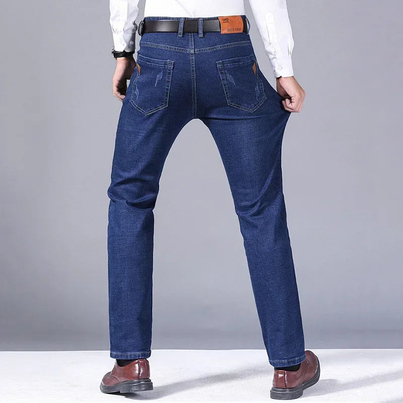 Fashion Men Jeans Stretch Straight Leg Casual Slim Fit Denim Pants Male Brand Luxury Design Business Classic Trousers Large Size