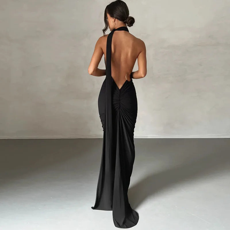 Ladies Summer Elegant Evening Party Dress For Women Sleeveless Backless Halter Sexy Long Dresses Woman Clothes Birthday Clubwear