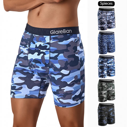 5pcs Set Mid-Long Camo Cotton Brand Boxer Shorts for Men Underwear Male Underpants Briefs Boxershorts Slips Panties Breathable