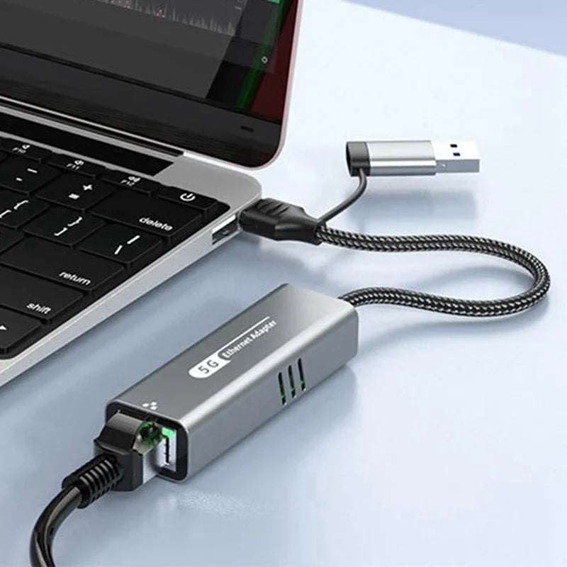 5Gbps USB 3.2 Type C Ethernet Adapter RJ45 Network Card for Windows 11 PC/Laptop USB-C RTL8157 Chip Converter Lan Internet Cable