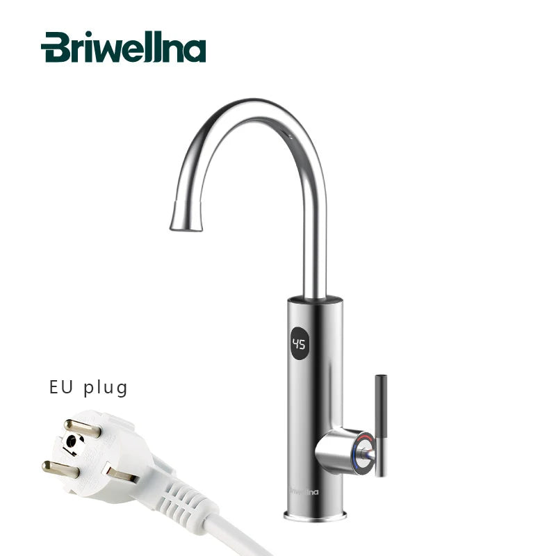 Briwellna Tankless Water Heating Faucet 220V Electric Kitchen Faucet 2 in 1 Digital Display Hot Water Heater Flowing Faucet