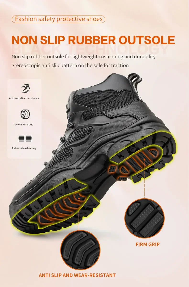 Rotary Buckle Work Boots Safety Steel Toe Shoes Men Breathable Safety Shoes Brand Indestructible Shoes Puncture-Proof work Shoes