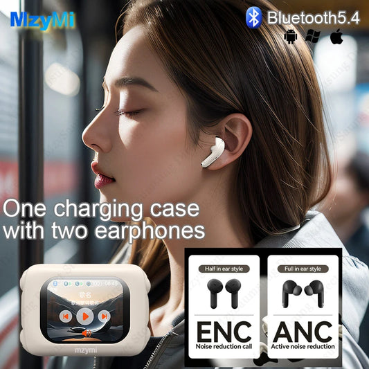 MZYMI H12 Pro Wireless Earphone Dual Earbuds Touch Screen Headset ANC+ENC Noise Cancelling In Ear Bluetooth5.4 Headphone