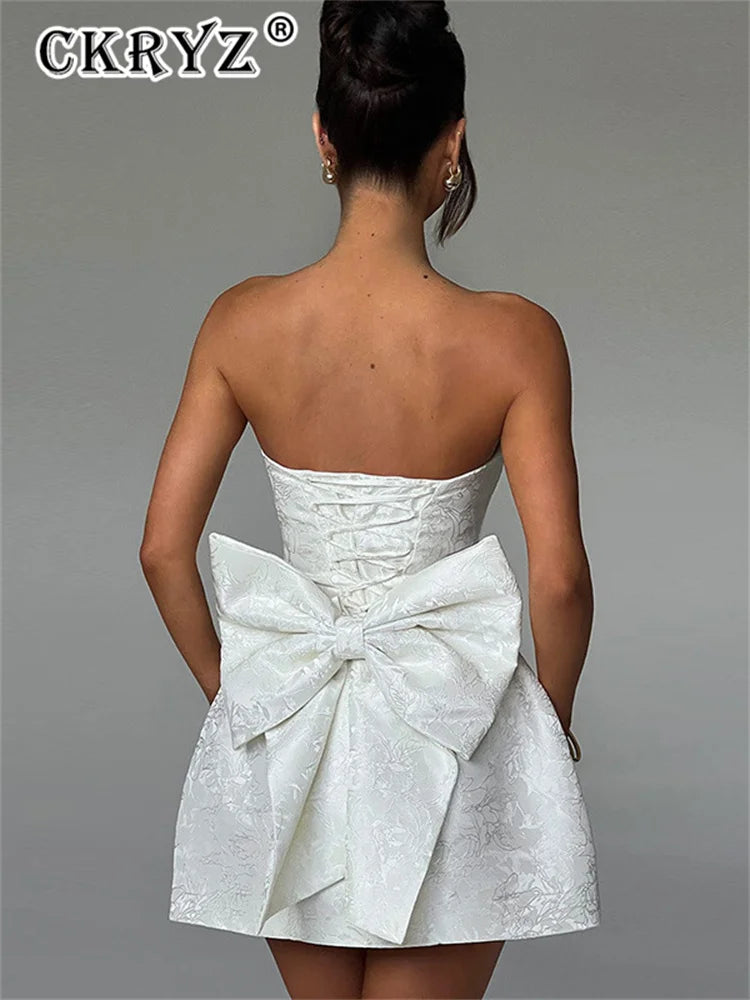 Ladies Summer Evening Birthday Party Dress Women Sleeveless Backless Bow New Fashion Mini Dresses Club Streetwear Woman Clothes