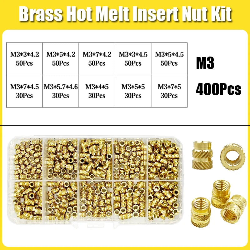 Brass Threaded Insert Nut Kit M2 M2.5 M3 M4 M5 M6 M8 Hot Melt Heat Knurled Embed Injection Copper Insertnut for 3D Print Plastic