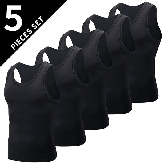 1/3/5 Pcs Men's Solid Color Simple Fashion Fitness Vest Plus Size Youth Sports Physical Education Class Sleeveless T-shirt Tight