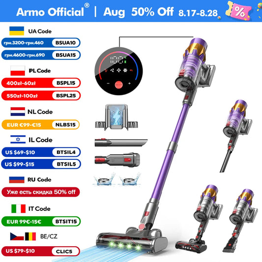 Armo V18 550W 50kPa Suction Power Handheld Wireless Vacuum Cleaner 6 in 1  LED Display Cordless Vacuum Handheld Sweeper Machine
