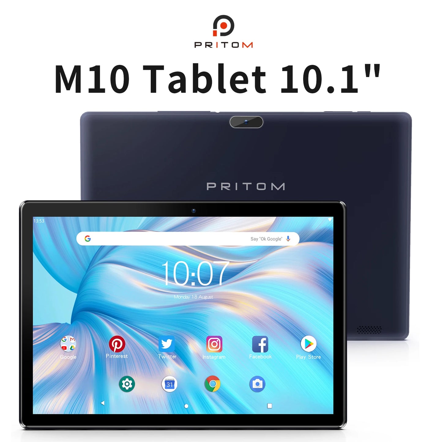 PRITOM Android 10 Tablet 10.1 Inch 2GB RAM 64GB ROM Quad Core Processor HD IPS Screen 8.0 MP Rear Camera WiFi