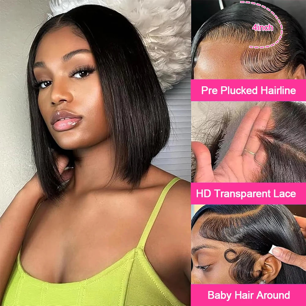 Bone Straight 13x4 HD Lace Frontal Human Hair Wig Short Bob Wig Human Hair HD 13x6 Short Blunt Cut Wig On Sale Cheap Natural Wig