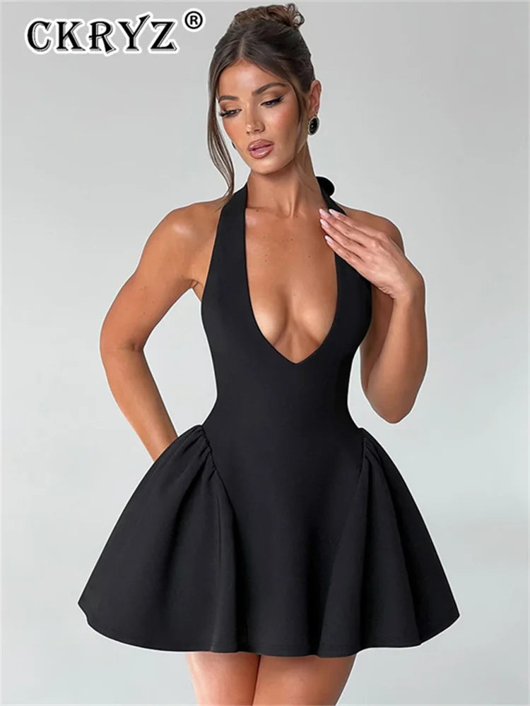 Ladies Summer Elegant Evening Party Maxi Dress Women Sleeveless V-Neck Backless Halter Fashion Birthday Long Dresses 2025 Club