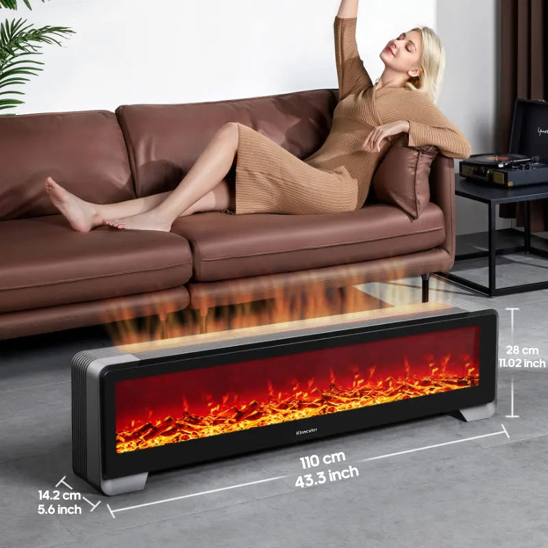 KINSCOTER KR 2000W Baseboard Heater Element Fireplace Light Space Warmer Fan Energy Saving Safety Heater Aluminum Heating
