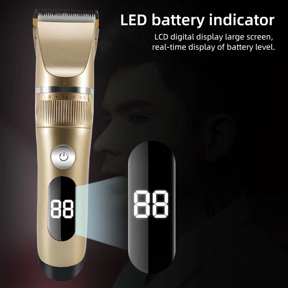 Professional Hair Clipper Electric Men's Trimmer Rechargeable Hair Cutting Machine LCD Display Head Trimmer 2 Gears