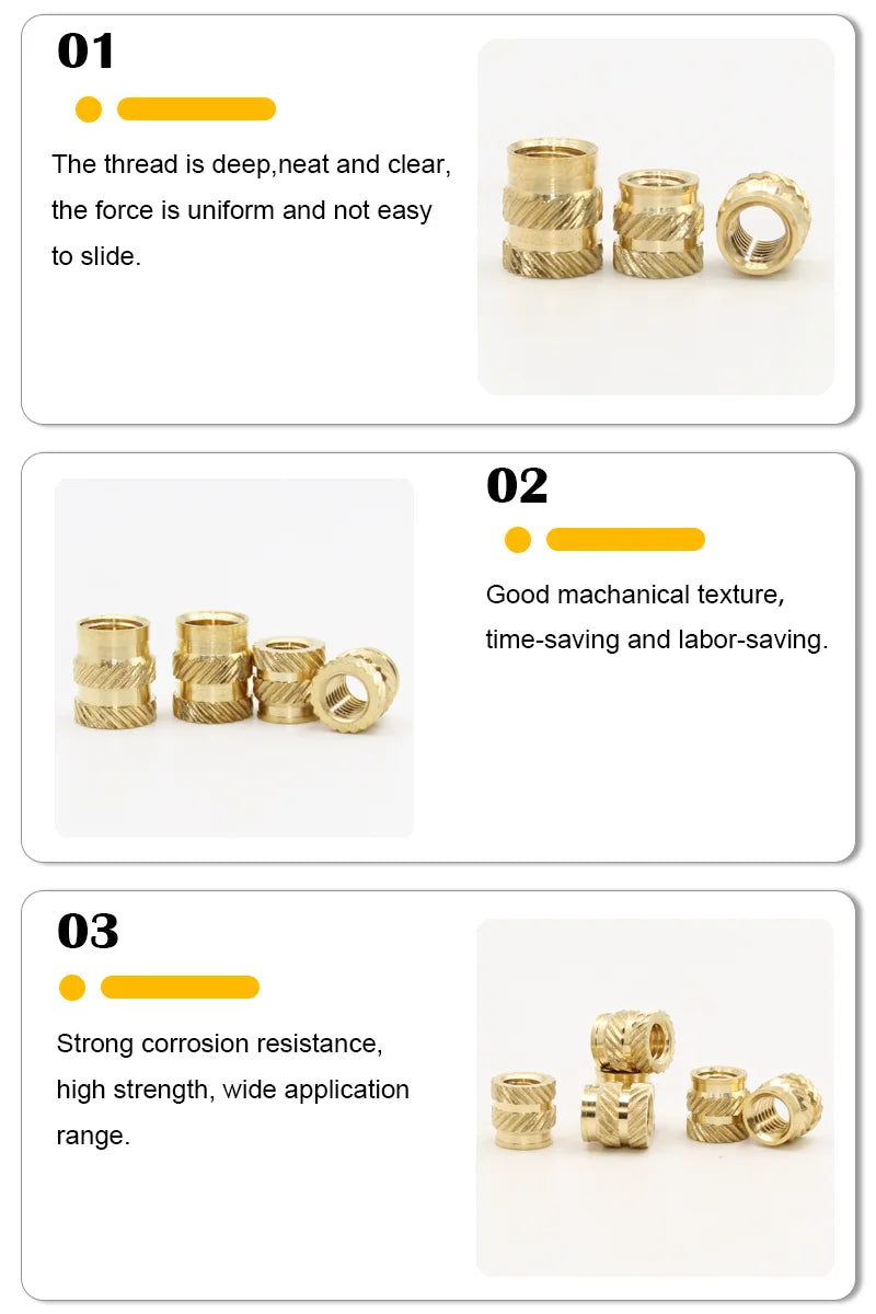 Brass Threaded Insert Nut Kit M2 M2.5 M3 M4 M5 M6 M8 Hot Melt Heat Knurled Embed Injection Copper Insertnut for 3D Print Plastic