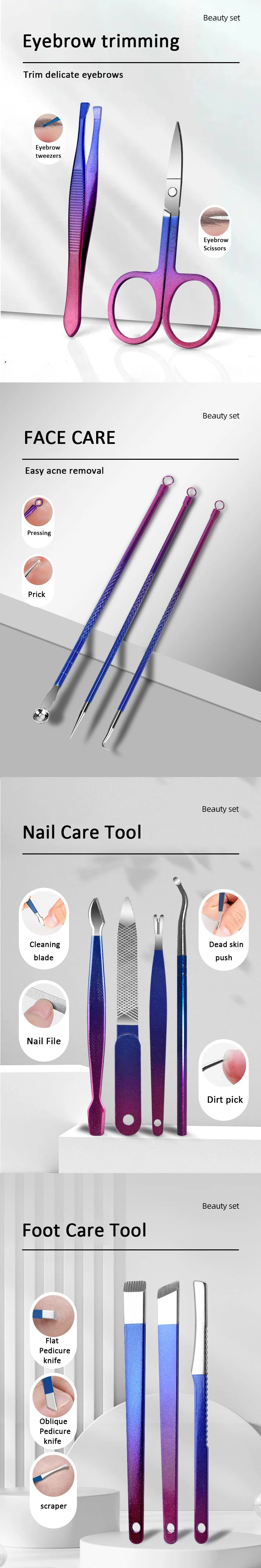 6-18pcs Set Professional Stainless Steel Manicure & Pedicure Kit Precision Nail Care with Travel Case with Nail Clipper Scissor