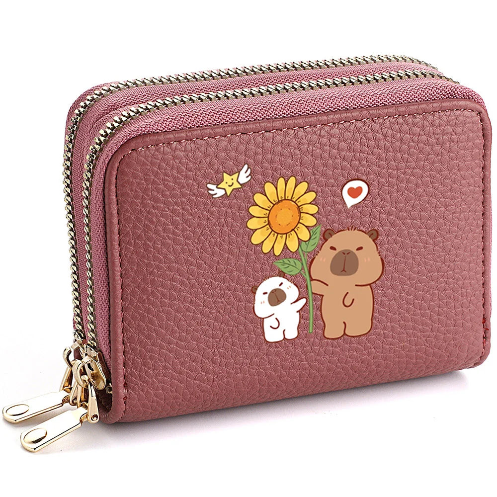 PU Leather Zipper Credit Card Holder, Cartoon Print Fashionable And Compact Women's Coin Purse, Suitable For Women's Daily Use