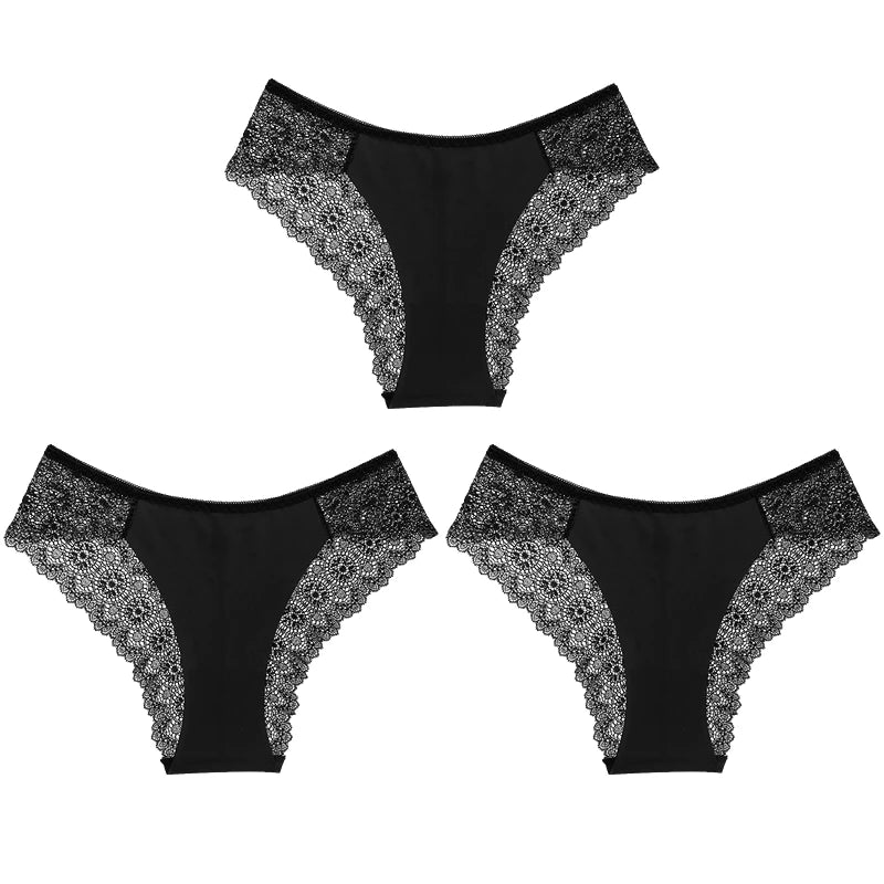 TrowBridge 3PCS/Set Sweet Women's Panties Silk Satin Underwear Lace Sexy Lingerie Girls Breathable Briefs Soft Comfortable Panty