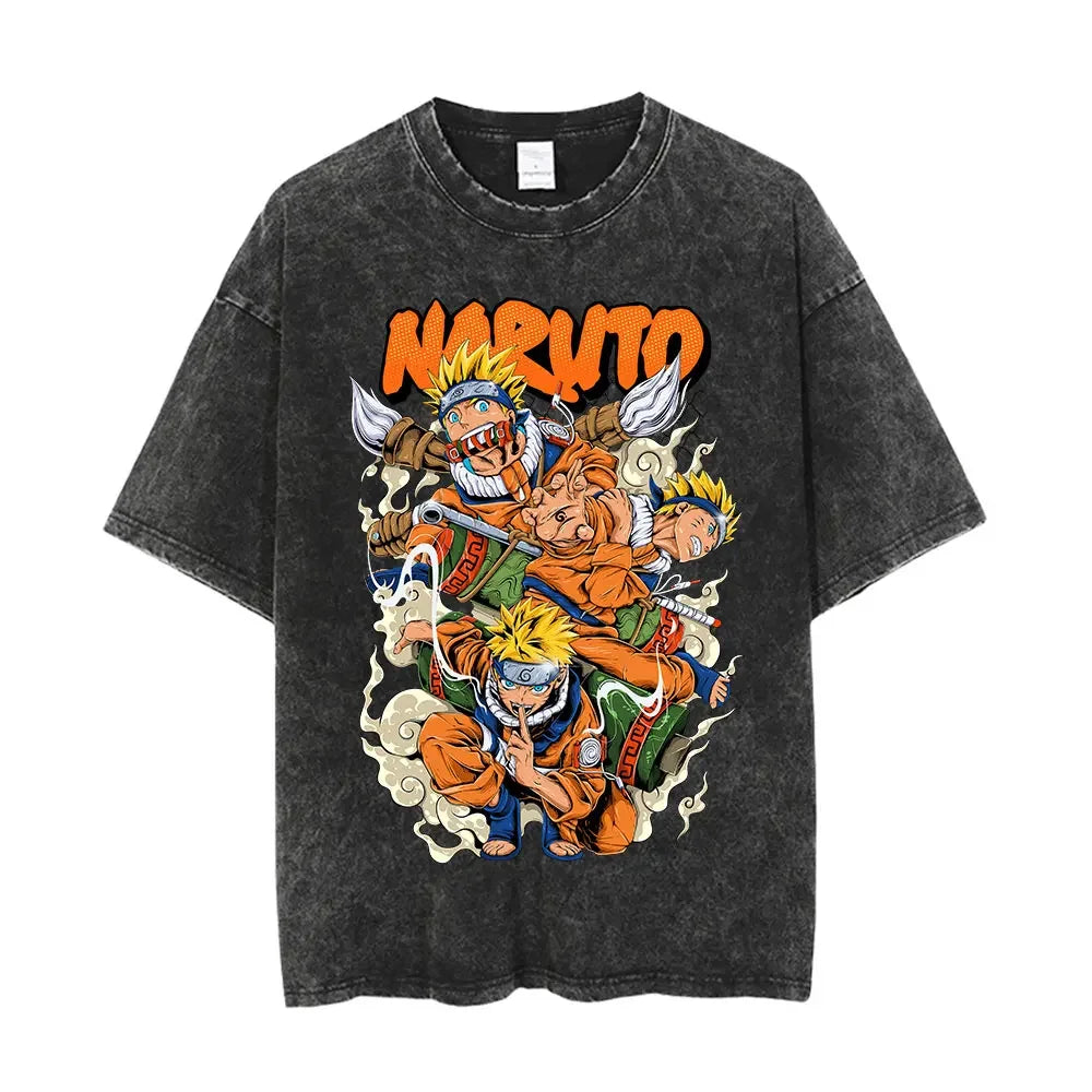 Men Washed Anime Naruto Print T Shirt Hip Hop Streetwear T-Shirt Harajuku Cotton Short Sleeve Casual Tshirt Summer Tops Tees