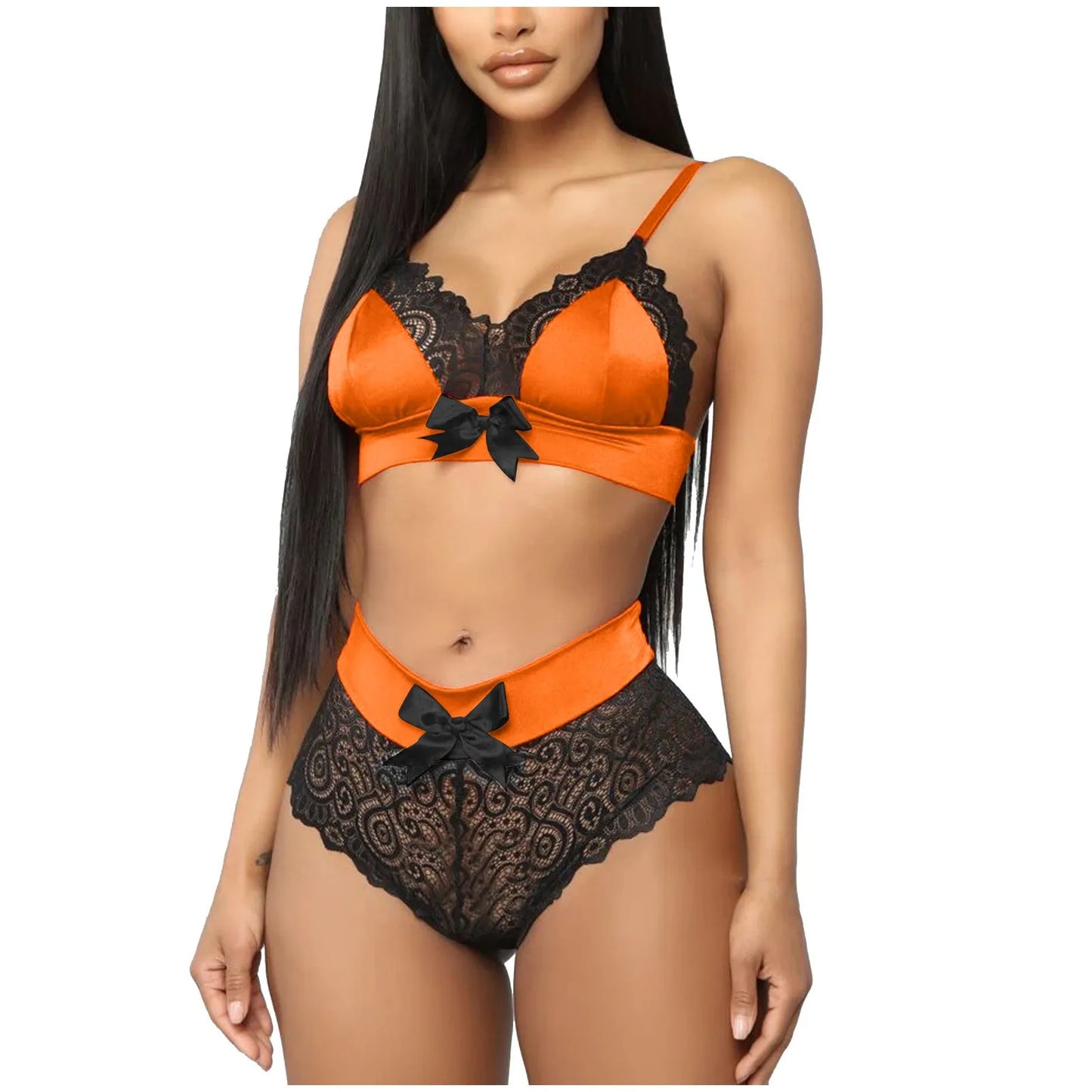 Underwear for Women Female Lace Edge Bow Knot Split Lingerie Ladies Two-Piece Push Up Bra Lingerie Female Hollow Mesh Panty