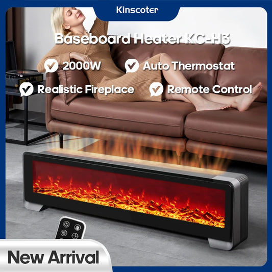 KINSCOTER KR 2000W Baseboard Heater Element Fireplace Light Space Warmer Fan Energy Saving Safety Heater Aluminum Heating