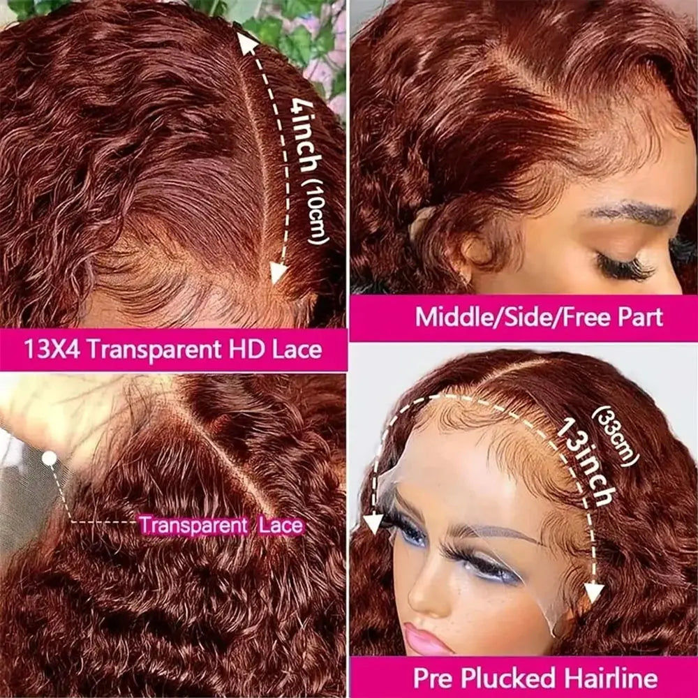 Reddish Brown Deep Wave Lace Front Human Hair Wig 32 40 Inch Colored Hd Lace Frontal Wig For Women 13x6 Water Curly Wigs 5x5 4x4