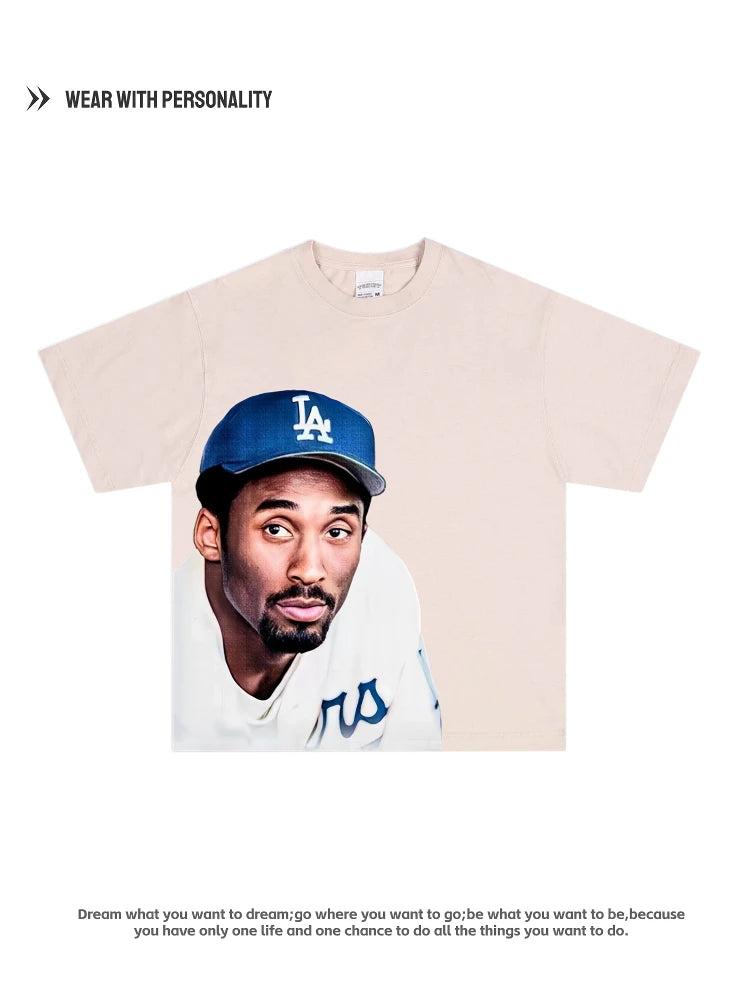 Kobe Kobe Baseball American Retro VTG Cotton Street Loose Basketball Men and Women Short Sleeve Streetwear