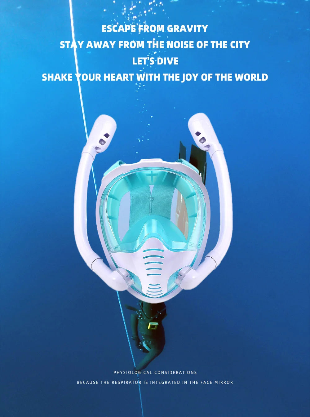 Full Face Snorkel Mask 180°Panoramic View Silicone Dry Top Snorkeling Diving Swimming Goggles With 2 Snorkels Anti-Fog Anti-Lea