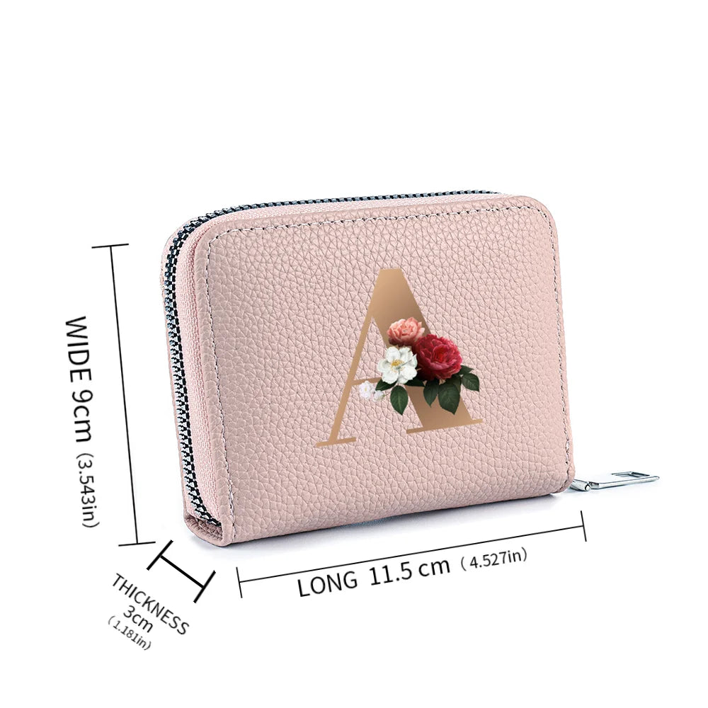 Fashionable Multi Functional 26-Letter Printed Pink Zipper Coin Purse And Credit Card Holder For Women
