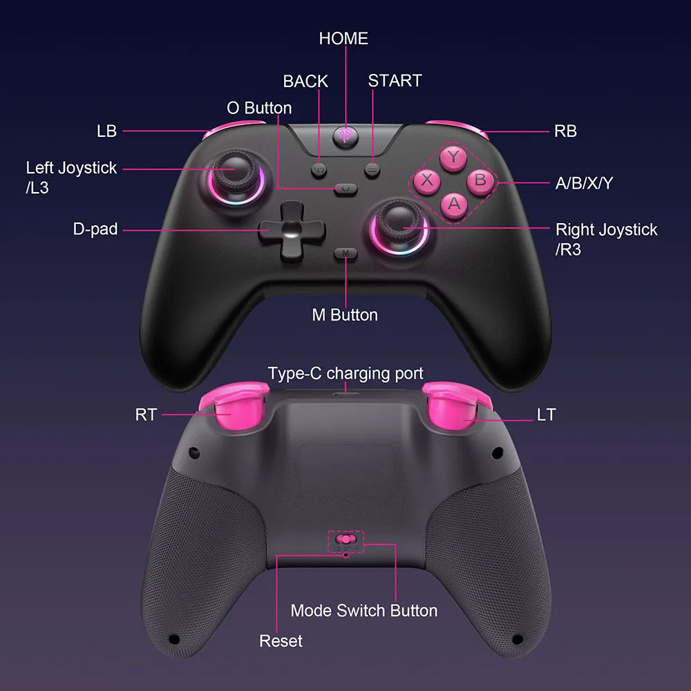 EasySMX X05 Wireless Gaming Controller Bluetooth Gamepad Compatible with PC/Switch/Phone/TV/Steam, RGB Hall Effect, Black