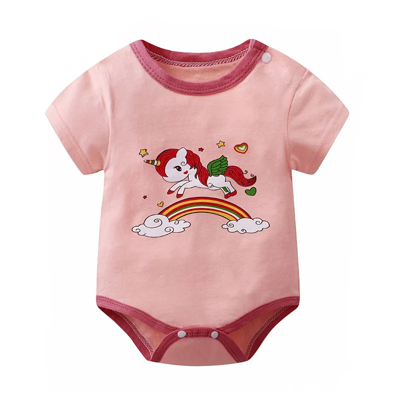 Baby Triangle Wrap Fart Romper Newborn Boys Summer 100% Cotton Cute Body Suits New Crew Neck Cartoon Printed Onesie For Girls