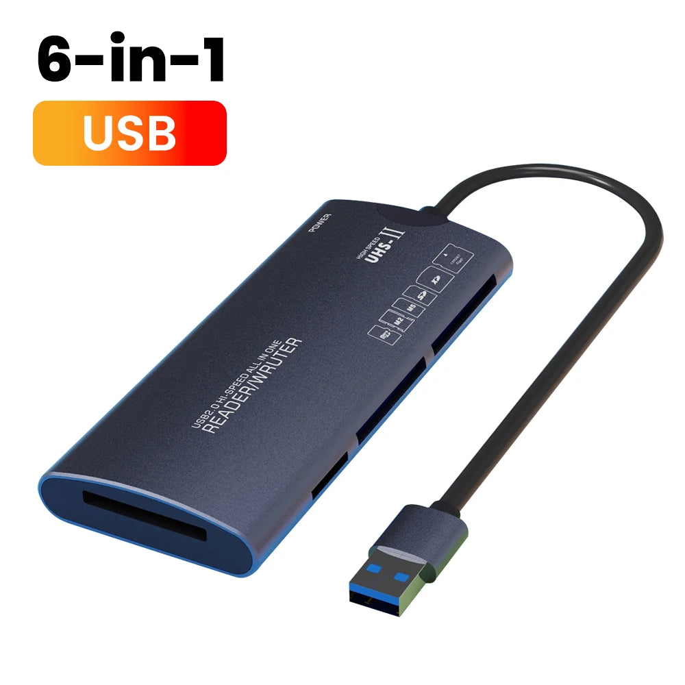 Elough 6 in 1 Card Reader SD TF XD CF M2 Memory Card Readers USB Adapter Type C High Speed Data Transfer Cardreader For Laptop