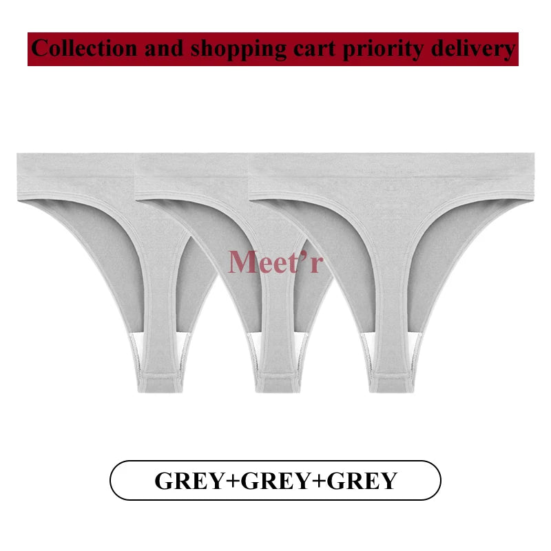 Meet'r 3Pcs/Lot Sexy Women Breathable Thong Low-waist High Elasticity Panties Underwear Breathable G String Temptation Lingerie