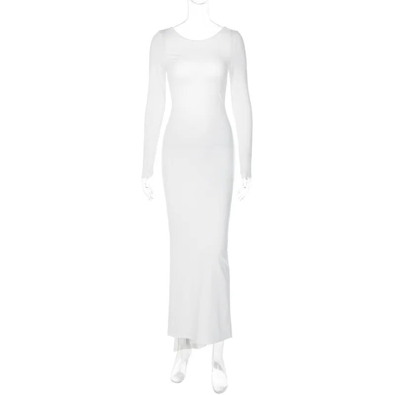 Ladies Autumn Elegant Evening Party Dress Women Long Sleeve Backless Ruched Fashion Long Dresses Woman Clothes Birthday Clubwear