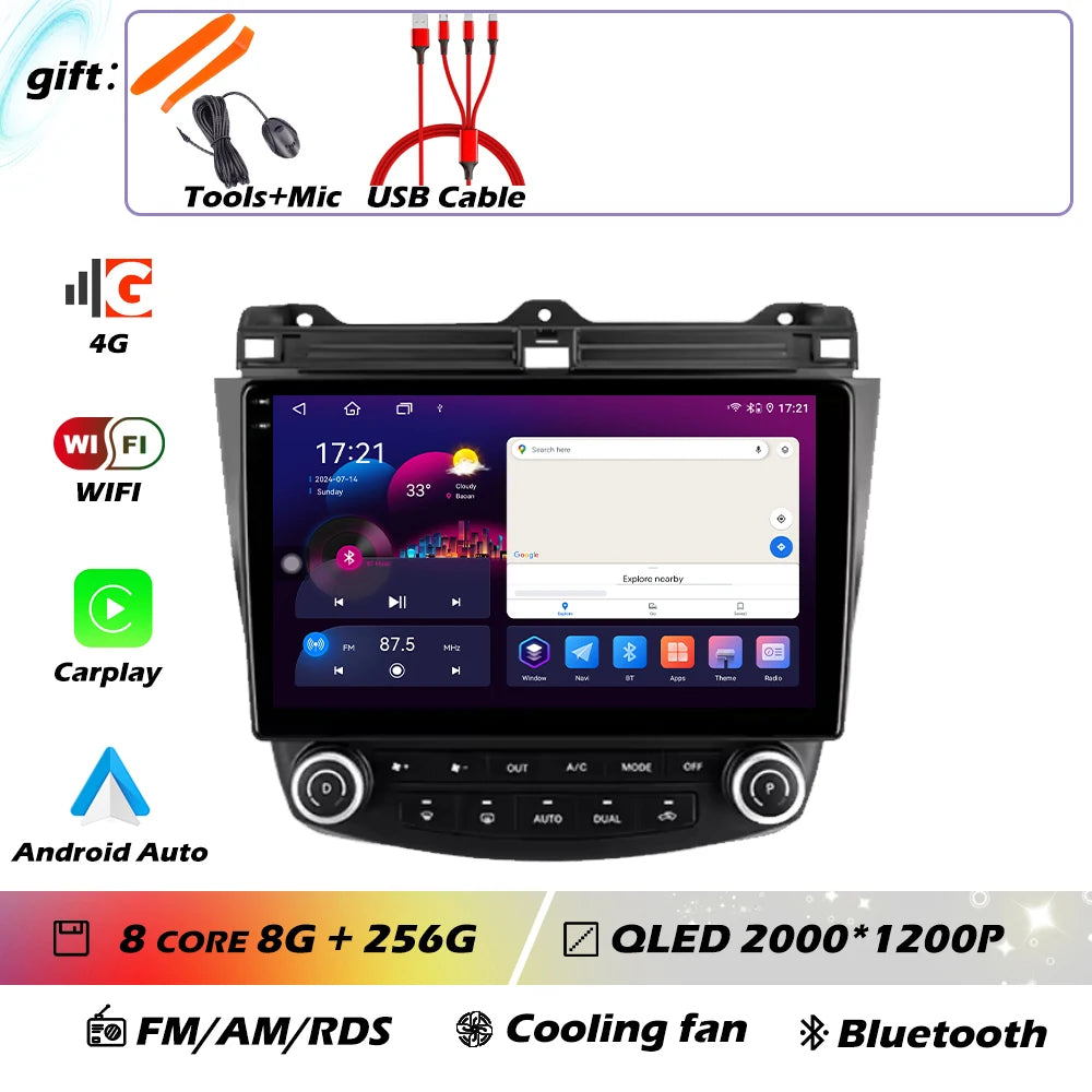 Android OS For Honda Accord 7 CM UC CL 2004 - 2007 Car Radio Navigation 4G WIFI BT No 2 Din DVD GPS CPU Multimedia Player