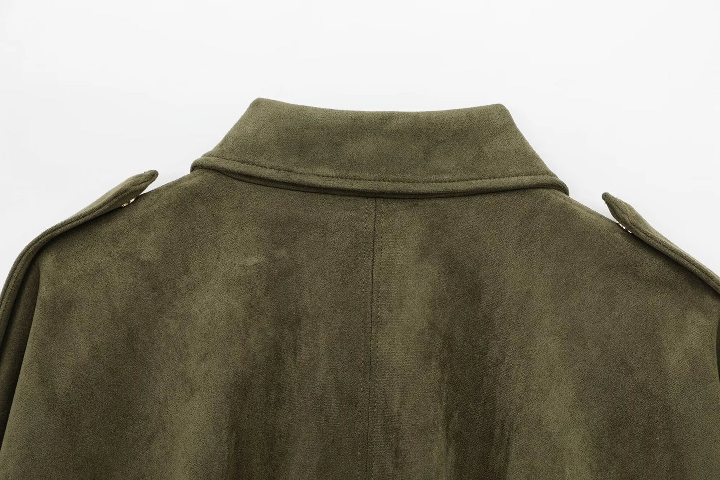 TRAFZA Women Brown Green Suede Jacket Loose Casual Bomber Coat Lapel Zipper Long Sleeve Jackets Vintage Lady Motorcycle Outwears