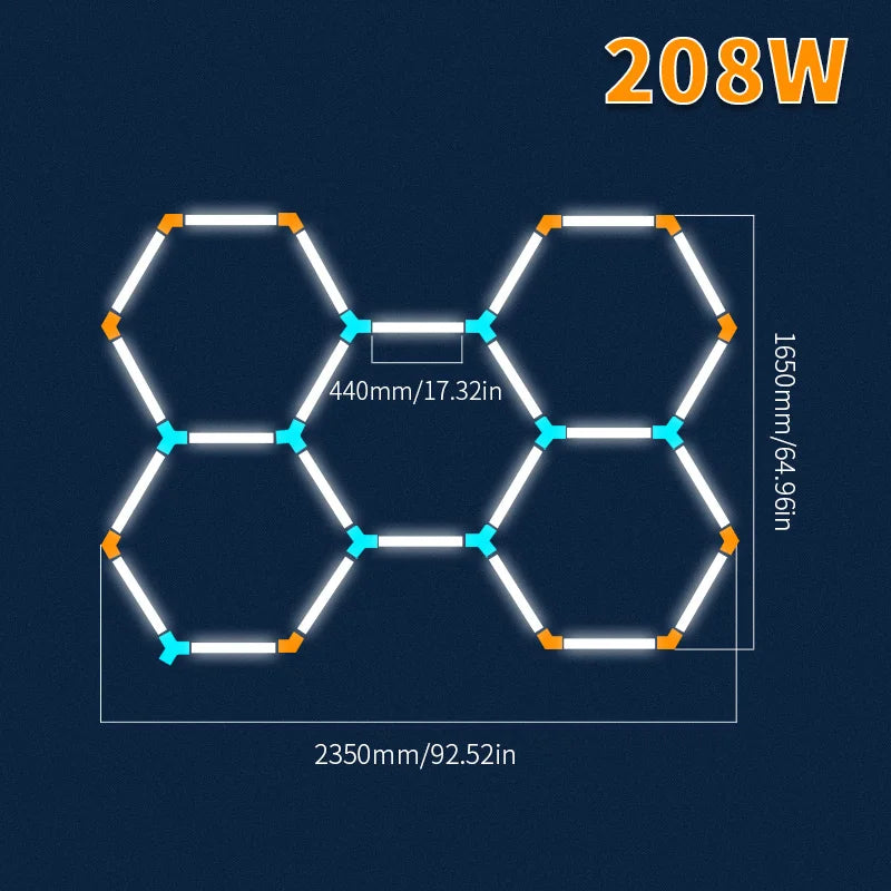 440mm Hexagonal Honeycomb LED Lamp 85-265V 6500K Ultra-bright And Energy-saving Gym Car Beauty Station Lamp