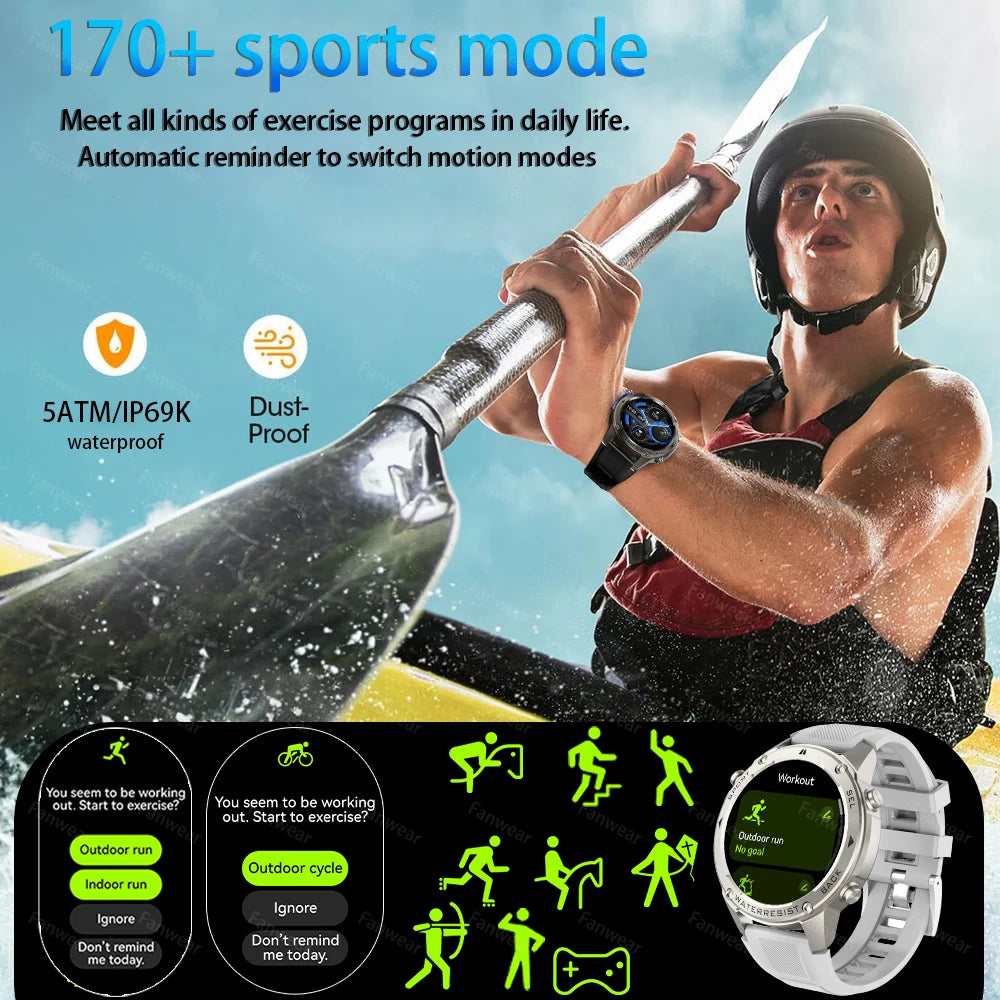 Fanwear T-Rex 3 GPS outdoor sports smart watch, 5ATM swimming smart watch, compass, barometric altitude, Bluetooth call, Valenti
