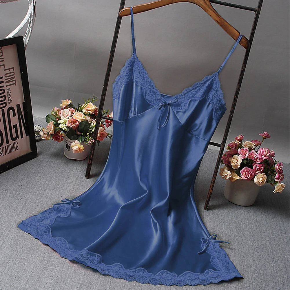 Women Sexy Satin Soft Nightdress Lace Lingerie Women Secret Clothes Sleepwear New Dress Ladies Wrap Dress Robe Sexy Underwear