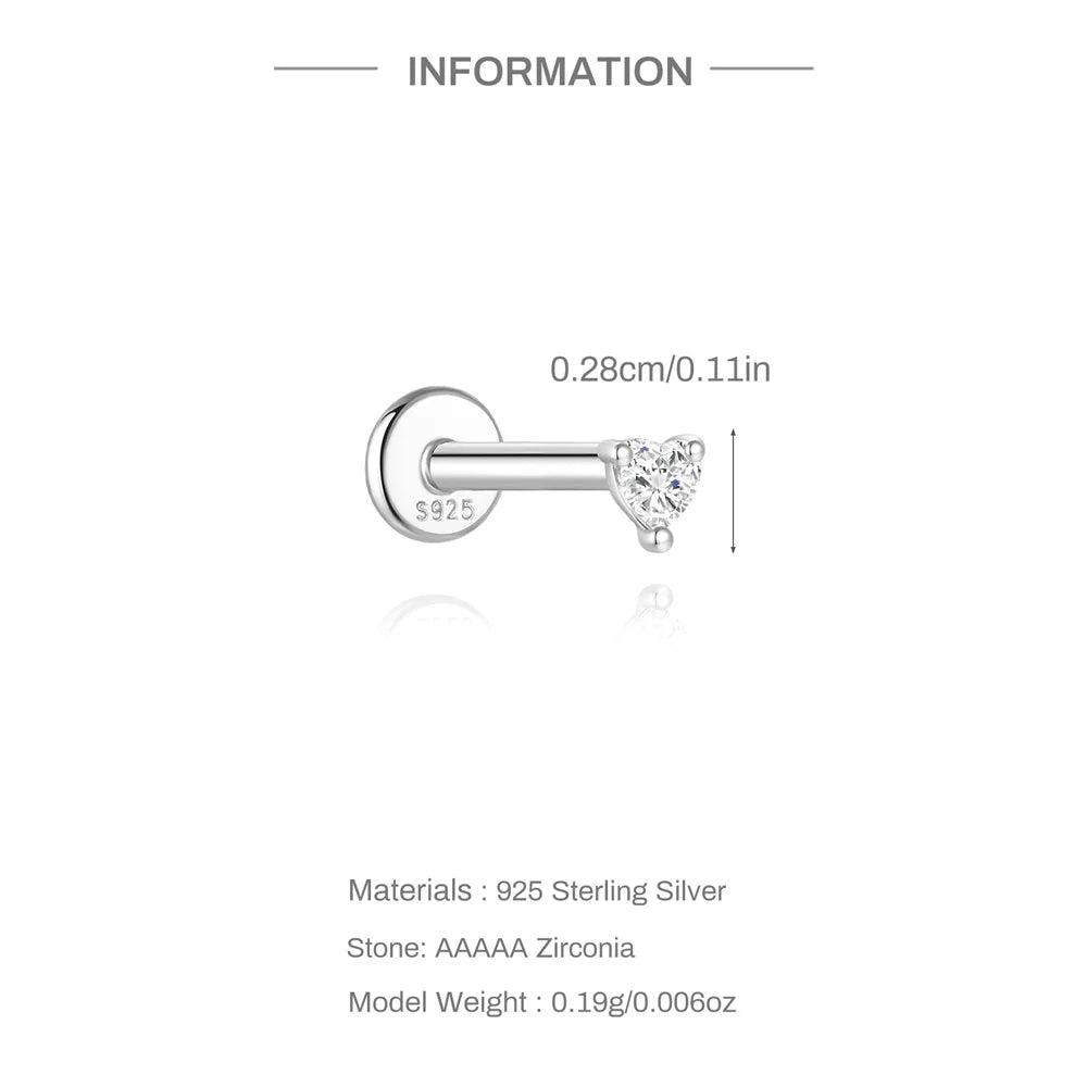 CANNER 1PC Moissanite Horse Eye Puncture Ear Stud For Women 925 Sterling Silver INS 2/3/4mm Round Circle Earring Wedding Gift